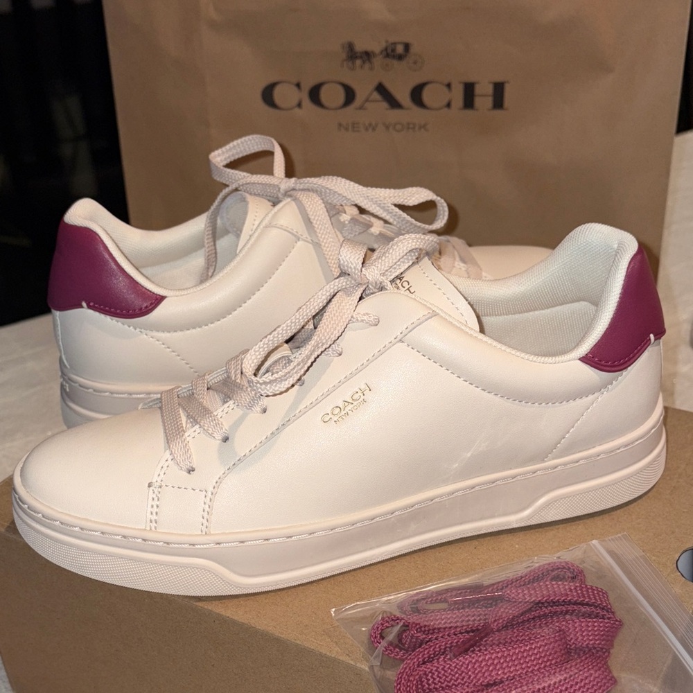 🐴 Coach High Line Leather Sneakers in Pink/Chalk. Size 10. New! - Picture 2 of 16